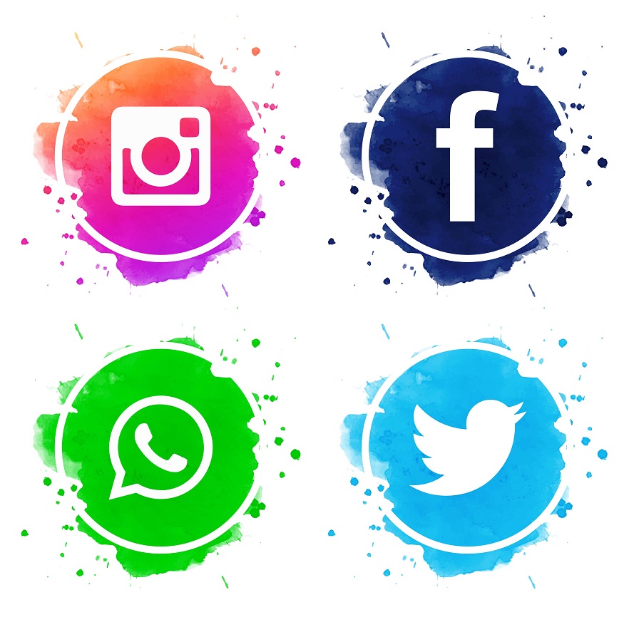 Facebook logo, Instagram logo, Whatsapp logo, twitter logo.